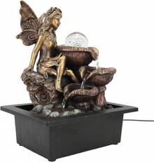 Fuente de Mesa Fuente de Mesa Artesanías de Agua Corriente Luces LED de Hadas de Flores Bomba Decorativa USB para Interiores, Fuente de Cascada de Resina Adornos Bomba Hogar para - 1 - Ver 5