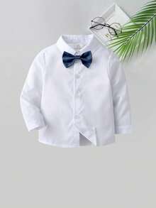 BOARNSEORL Bộ vest lịch lãm 3 món cho bé trai: Áo sơ mi trắng kèm nơ, áo vest và quần tây, trang phục thời trang sành điệu cho tiệc sinh nhật, đám cưới, lễ kỷ niệm, lễ rửa tội, ngày lễ. - Màu xanh hải quân - Xem 8