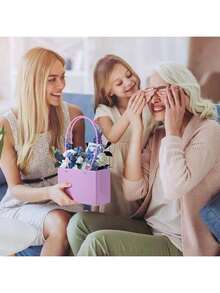 16 Pack Rectangle Flower Bouquet Gift Bags With Handles Paper Floral Boxes For Flowers Wedding Birthday Graduation - Màu tím - Xem 4