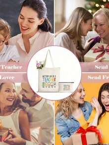 1/2 túi tote in chữ, quà tặng Ngày Nhà giáo, họa tiết hoa dành cho giáo viên, túi quà cưới cá nhân hóa, túi đựng mỹ phẩm, túi mua sắm nhẹ, túi đựng đồ đa năng, phù hợp cho phụ nữ, giáo viên, phù dâu, mùa tựu trường, Ngày Nhà giáo. - Nhiều màu - Xem 4