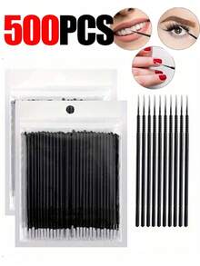 500pcs Disposable Micro Eyelash Brushes, One-Time Use Eyelash Wands For Eyelash Extension, Nail Polish, Lip Makeup, Black - Black - View 11