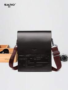 saroxi 1pc Minimalist PU Leather Shoulder/Crossbody Bag For Men, Casual Messenger Bag With Side Pockets, Versatile For Commuting, Black Color, Great Gift For Boyfriend Valentine's Day