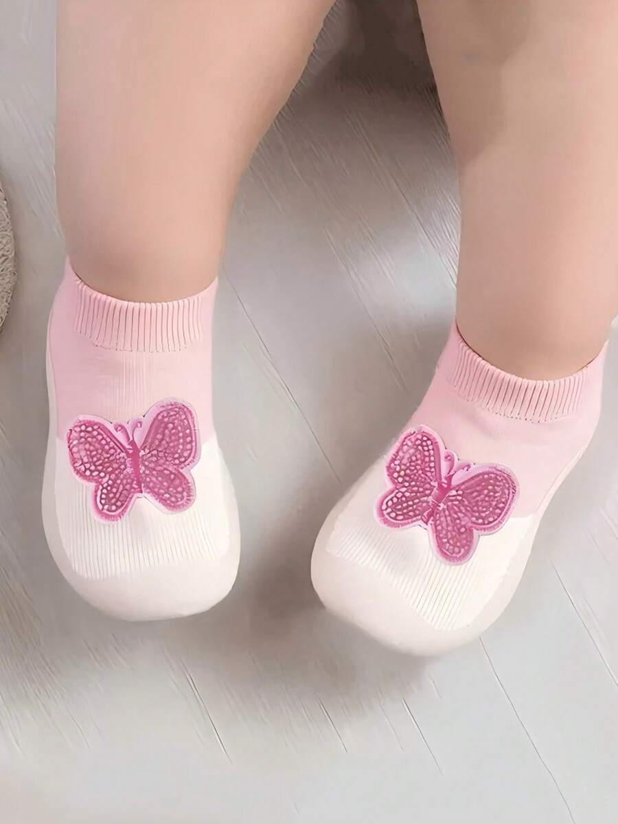 粉色幼儿袜鞋,橡胶防滑鞋底室内拖鞋,适合男宝宝和女宝宝,室内外日常穿着 - 粉色 - 查看 1