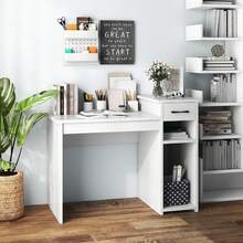 Computer Desk With Drawers, 40'' Writing Desk With Storage Shelves, Wood Vanity Makeup Table, Small Desk For Bedroom, Living Room, Study, Home Office, Small Space, White (40'') - 白色 - 查看 2