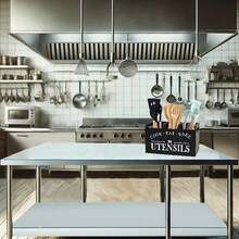 Organizador de utensilios de cocina de estilo rústico de madera, caja de almacenamiento de 3 compartimentos, caja de almacenamiento de madera para encimera, organización y almacenamiento de cocina, accesorios de cocina, reclama mi regalo diario, regalo de Halloween y Navidad, almacén local - Negro - Ver 5