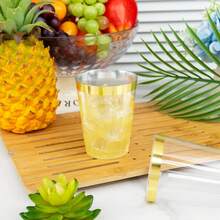 100pcs Gold Cups, 6.76oz Clear Cups With Gold Rim, Gold Beer Cups, Hard Party Cups, Premium Gold Rimmed Cups, Ideal For Weddings And Parties - Gold - View 8