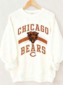 Vintage Chicago- Football Crewneck Sweatshirt, Football T-Shirt, Chicago Game Day , Sweatshirt-New Fall & Winter Apparel - Unisex Long-Sleeved Loose-F - 白色 - 查看 12