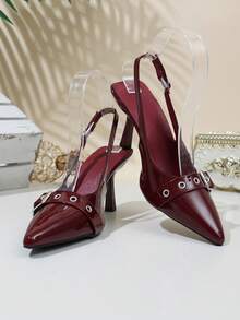 2026 New Arrival Teenage Girls 3.3 Inch Thin High Heel Patent Leather Fashion Party Shoes - Burgundy - View 7