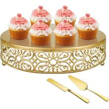 Gold Wedding Cake Stand, Metal Round Dessert Display Cupcake Stands For Celebration, Birthday, Party, Decor (With Cake  And Server Set) - 14 inch - Xem 5