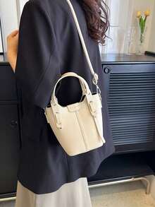 Tas Tote Mini Putih untuk Wanita, Tas Tangan Ringan dengan Kantong Kosmetik, Cocok untuk Perjalanan Sehari-hari untuk Membawa Dompet, Ponsel, dan Lainnya - Krem - View 5