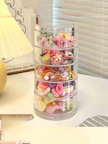 360° Multifunctional Rotating Dust-Proof Hair Accessory Storage Box, 3/4/5 Layers Transparent Acrylic Jewelry Box For Headbands, Bows, Hair Ties, Suitable For College Girls - Clear - View 2