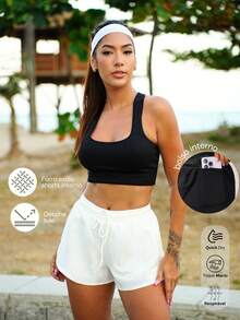 Fitness Shorts With Internal Pocket And Reflective Detail – Performance, Safety And Comfort. - 白色 - 查看 2