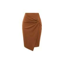 - Paquete de 2 Faldas Tipo lpiz para Mujer, Cintura Alta, elstica, Parte Delantera, Entallada, Falda Midi - Jengibre + M - Ver 2