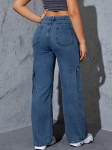 Women's Jeans, Y2K Style Women's Clothing, Casual And Versatile Straight-Leg Pants, Workwear Pants, Jeans > Pants, Suitable For All Seasons, With Multiple Pocket Designs, Religion > Clothes, Suitable For Casual Outings, Cocktail Parties, Parties, Christmas, Nightclubs, Banquets, Film Festivals, Cinemas, Dance Parties, Cocktail Parties, Bars, Weddings, Graduation Ceremonies, Back-To-School, Birthday Parties, Rebellious Girls, Festival-Themed Parties, Casual Wear, Street Fashion, Fashion Shows, Dates, Valentine's Day, Going Out To Work At University, School, Village, Music Concerts, Street Girls, Young Girls, Country Outfits For Women, Best For Women When Going Out, Women's Vacation Clothing, Country Music Concerts, Women's New Year Outfits, Valentine's Day Outfits For Women. - 藍色 - 查看 1