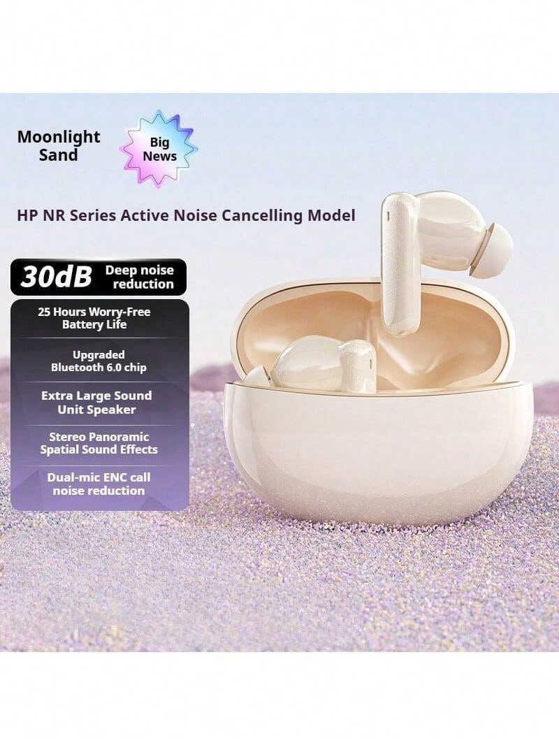 HP NR10 New Bluetooth 6.0 Headphones: Active Noise Cancellation, Long Battery Life, Low Latency, Smart Touch Controls, Wireless In-Ear Gaming Headphones - Milk Tea Color - View 1