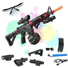 Electric Gel Ball Blaster With Manual And Electric Dual Mode, Includes Goggles, Drum, Holographic Sight, And Tactical Flashlight, Suitable For Backyard Fun And Outdoor Team Shooting Games.