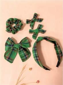 5pcs/Set New Kids Retro Collegiate Style Patterned Linen Fabric Bow Hairclips (Headband + Hair Ties + 2 Butterfly Hair Clips), Children's Hairstyle Gift Set, Red Bow, Suitable For Daily Use - Multicolor - View 7