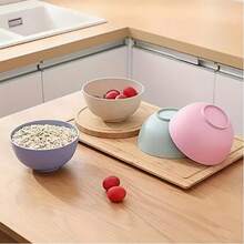 2个装马卡龙造型塑料碗，圆形，防摔，不粘光滑表面，适合盛放燕麦片、沙拉、意面、汤和米饭等菜肴 - 可选半个装 - 彩色 - 查看 2
