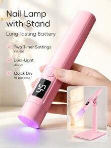 1Pc Pink Handheld Manicure Word Lamp With Screen Display Bracket 360 Degrees Rotary Multifunctional Rack Stick Nail Tip Heating Lamp Lamp Bracket - Pink - View 4