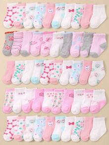 30/20/10/5/1 Pairs Baby Girls' Pink Series Casual Sheer Ankle Socks, Featuring Minimalist Striped, Daisy And Bow Designs, Suitable For Toddlers, All Seasons. Christmas/Thanksgiving Gift, Ankle Socks - Multicolor - View 7