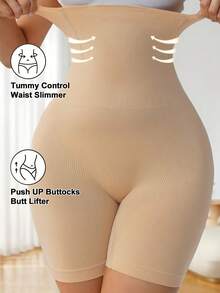 1pc Women's High-Waisted Tummy Control Butt Lifting Shaping Shorts - Opaque Heavy-Duty Compression Underwear, Postpartum Belly, Workout & Everyday Pants, Washable (No Padding) - 杏 - 查看 9