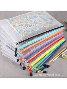 20pcs Waterproof A4 Zipper Mesh File Folders, Suitable For Cross-Stitch And Puzzles Projects, For Travel, School, Board Meetings And Office/School Supplies, 5 Macaron Colors,Back To School,School Supplies - Multicolor - View 10