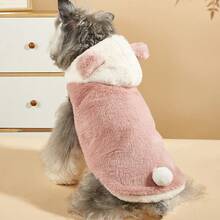 1pc Autumn/Winter Plush Hooded Rabbit Fur Dog Vest Jacket, Cute Bear Design, Warm Padded Hoodie Coat For Teddy/Small Dogs - Watermelon Pink - View 12