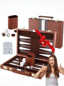 15-Inch Premium Backgammon Set - Includes Deluxe PU Leather Case, Felt-Lined Board, Classic 2-Player Game, Instruction Guide - Great Gift For Men & Women, Ideal For Birthday, Valentine's Day - Multicolor - View 2