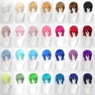 FULCRUM Short Straight Anime Cosplay Wig For Party Christmas Synthetic Layered Short Hair Wigs With Bangs Costume Wigs For Men&Women