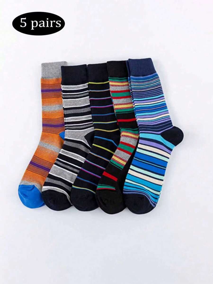 5 Paar Herren fröhliche gestreifte Socken, Freizeitsocken für Zuhause, Reise und Lässig, europäischer und amerikanischer Straßenmode Knöchelsocken