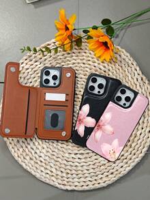 GALLAPLE Pink Lily Floral Design Stylish Wallet-Style Mobile Phone Case, Chic Protective Cover, Shockproof And Drop-Proof Case, Phone Case Comes With A Magnetic Slot Holder, Making It More Convenient To Store ID Cards, For IPhone 16Promax 16 15 14 13 12 Plus Pro S25Ultra 25 24 23 22 Plus Case - 黑色 - 查看 10