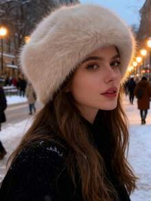 1顶女士公主风仿毛皮渔夫帽，加厚保暖秋冬帽，大帽檐，优雅时尚的御寒装扮