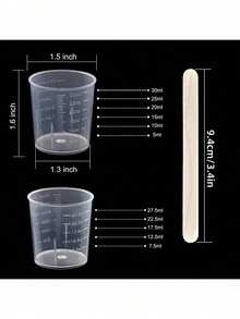 30ml/1oz Plastic Graduated Cups Transparent Scale Cups, 5/10/20Pcs Clear Epoxy Mixing Cups With 5/10/20Pcs Wooden Stirring Sticks For Resin, Epoxy, Stain, Mixing Paint (5+5,10+10,20+20,50+50) - Measuring Cup + Wooden Stick - View 3