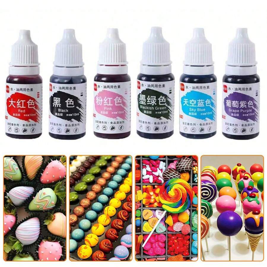 10毫升食用级水溶性和油溶性色素 - 用于蛋糕装饰、烘焙、糖果制作 - 彩色 - 查看 1