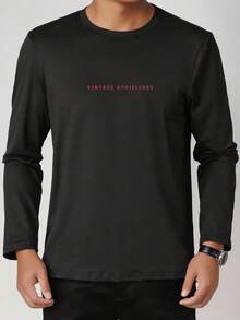 Long Sleeve Round Neck T-Shirt With Double-Sided Print - Black - View 3