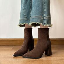 Botas de tobillo con tacón de 8 cm y punta puntiaguda, zapatos elegantes de oficina y formales para mujeres, de estilo elegante para uso diario y trabajo