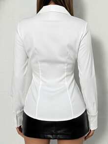 Women's Autumn New Arrival Long Sleeve Fitted Collared Button-Up Shirt