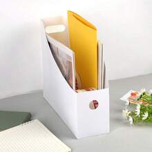 Foldable Plastic White Desktop File Organizer, Durable Stationery Storage Box For Cards, Papers, Magazines, Books, Documents, Suitable For Home, Office, Library, Minimalist Style - White - View 6