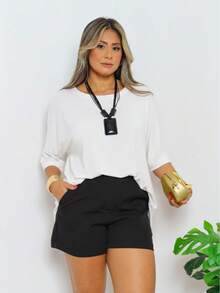 Women's Oversized T-Shirt In Loose-Fitting Knit Fabric, Casual Summer Style. - 白色 - 查看 4