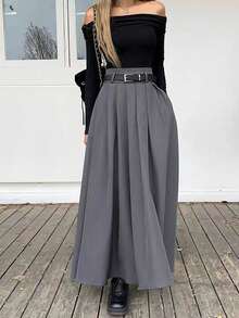 Falda larga con presilla para cinturón de talla grande EARO, falda maxi de cintura elástica y corte holgado, elegante y estilizadora