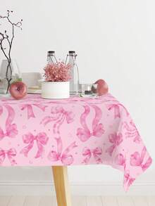 1pc Pink Bow Baby Shower Tablecloth, Pink Bow Theme Birthday Party Table Decor, Baby Shower Decoration, Gender Reveal Party Decor, Baby Party Disposable PE Tablecloth, Baby Shower Supplies, Wedding Decoration, 1st Birthday Party Decor, Baby Shower Table Cover, Dining Table Decor, Kitchen Decor, Home Decor, Baby Party Decorations, Newborn Party Room Table Decor, Baby Shower Gift - All-over Bows - View 3