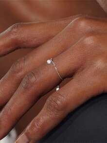 1Pc 925 Sterling Silver Classic And Minimalist Cubic Zirconia Chain-Style Adjustable Ring Fine Jewelry Suitable For Women'S Daily Wear, Parties, Wedding, And Banquet Occasions