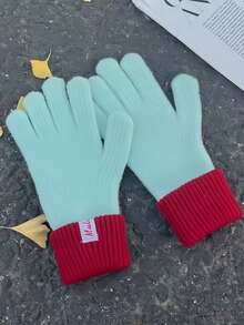 1 par de guantes de mujer de invierno acolchados de terciopelo con parches, guantes casuales de punto para pantalla táctil de estilo coreano para hombres, adecuados para actividades diarias, deportes, montar en bicicleta, fiestas, correr, pasear perros, festivales, se pueden regalar en el Día de San Valentín, temporada de regreso a clases - Multicolor - Ver 15