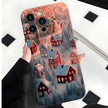 2026 nueva funda de teléfono esmerilada, funda de teléfono con impresión de casas de pueblo de invierno y paisaje nevado para iPhone 17 14 13 12 11 Pro Max Se  Galaxy S23 S22 S21 S20 A54 A53 A52 A51 A73 A72 A71, funda de teléfono para pareja, regalo para novio y novia, regalo de vacaciones - Blanco antiguo - Ver 7