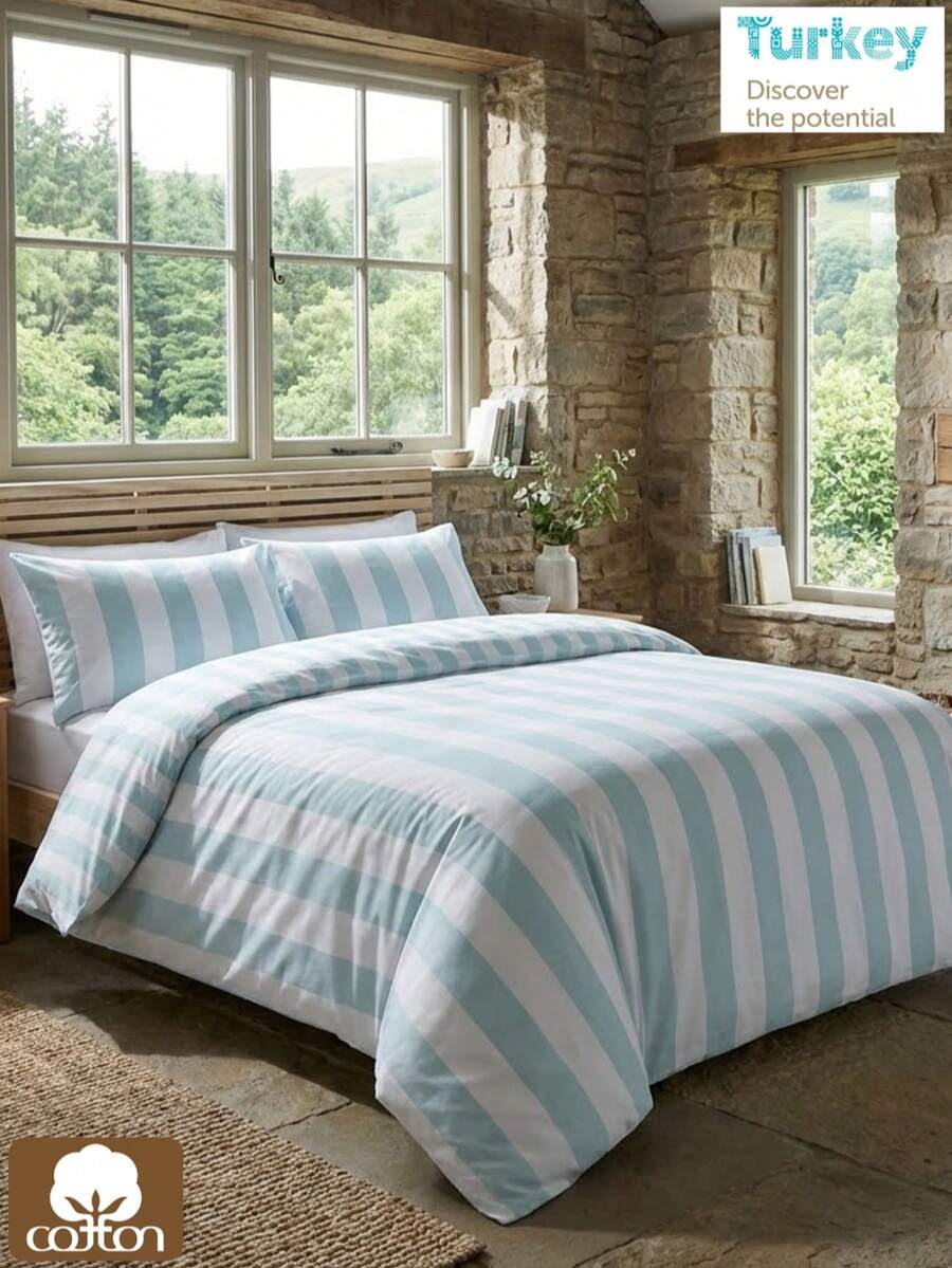 3件套土耳其棉质梭织羽绒被套装 | 羽绒被套和枕套，现代卧室床上用品，135*200厘米，150*200厘米，200*200厘米，200*220厘米，220*240厘米 - 淡綠 - 查看 1