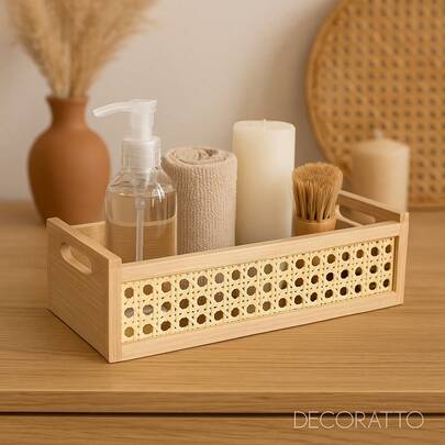 Bandeja Decorativa Organizador Multiuso com Alça Bambu - Cozinha, Quarto, Banheiro, Escritório