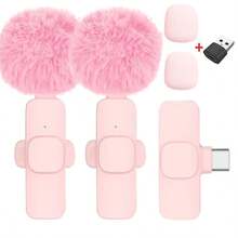 新款粉色无线领夹式麦克风，带防风罩适配器，便携式音频视频录制，兼容安卓手机、电脑、相机，适用于直播、游戏，适合夏季旅行、音频/视频录制、采访、游戏和直播，迷你麦克风 - 粉色 - 查看 10