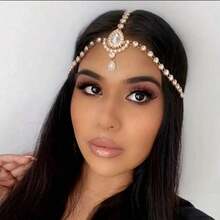 Vintage Bridal Headpiece - Glamorous Vintage Crystal Hair Chain With Teardrop Pendant, Zinc Alloy, Pearl Accents |   Luxurious Wedding Headband For Brides, Bridesmaid Gifts - Vàng - Xem 1