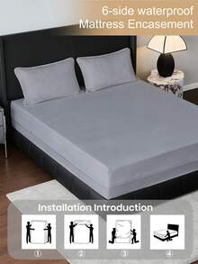 1件装防水拉链床垫保护套，适用于5.9-9英寸厚的床垫，透气静音，适用于单人床、双人床、大号床、特大号床，灰色 - 灰色(床單高20cm) - 查看 6