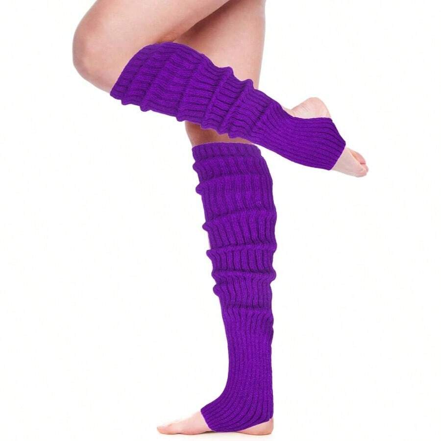 Long Leg Warmers Women 24 Inch Over Knee Knit Ribbed Leg Warmer Stirrup Yoga 80s Party Dance Ballet Supply - 均碼 + 紫色 + 1 - 查看 1
